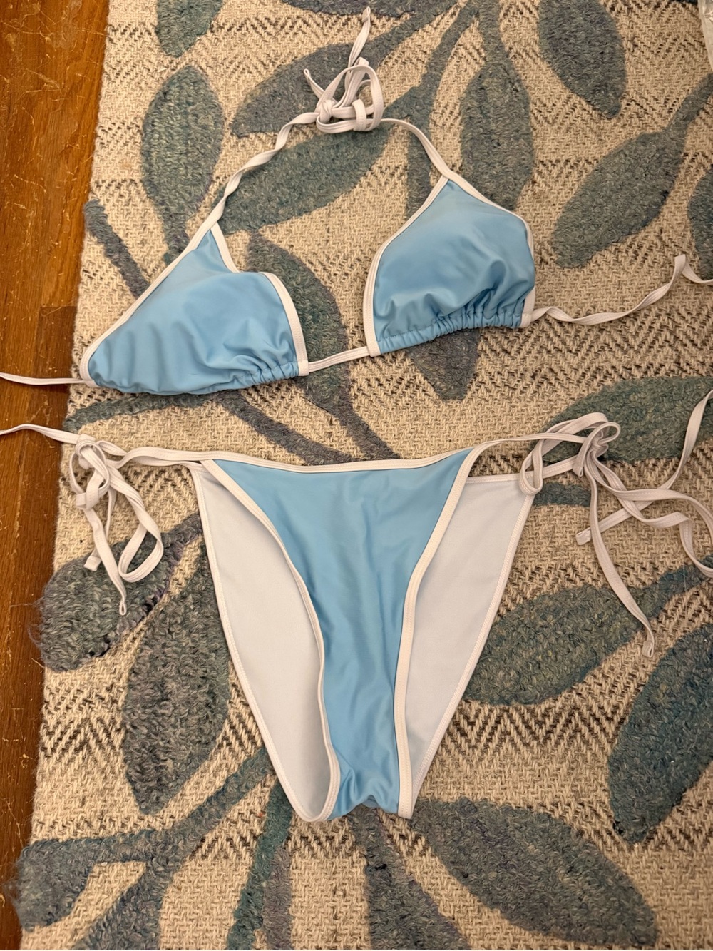 Light Blue Triangle Bikini Set with White Trim